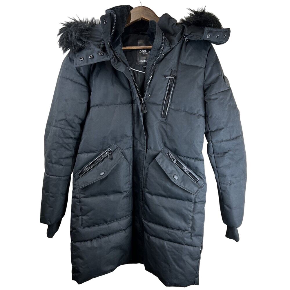 Noize Jacket Women Small Black Parka Puffer Faux Fur Cruelty Free